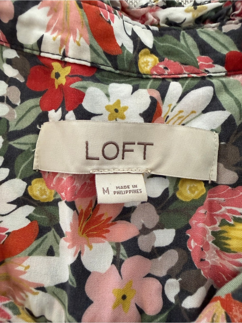 LOFT Floral Ruffle Drawstring Dress Pockets Women’s Medium Cottagecore Garden - Picture 7 of 8